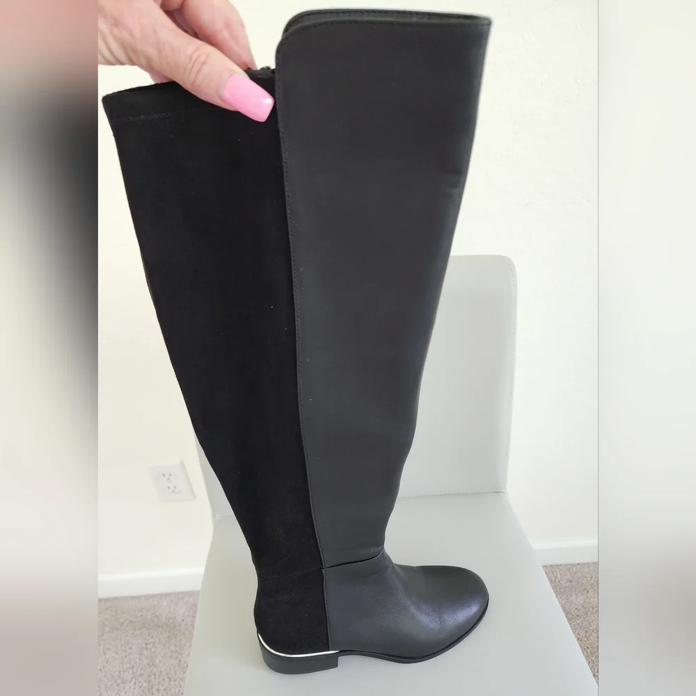 Alfani Step N' Flex Women's Black Leather/Micro Ludlowe Over-The-Knee Boots Sz 5